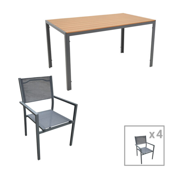 Αγόρασε Tραπεζαρία Nares-Moly pakoworld σετ 5τεμ ανθρακί αλουμίνιο και φυσικό plywood 140x80x72.5εκ σε μοναδική τιμή στο clickforshop.gr