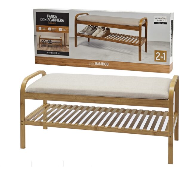Αγόρασε Πάγκος-Παπουτσοθήκη Μπαμπού Φυσικό/Μπεζ Μπαμπού/Ύφασμα 90x34x45cm σε μοναδική τιμή στο clickforshop.gr