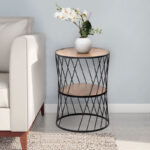 Τραπεζάκι βοηθητικό Jaspin Megapap μεταλλικό - Mdf χρώμα μαύρο - καρυδί 32x32x44εκ. - Image 2