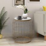 Σκαμπώ - Τραπεζάκι βοηθητικό Muller Megapap μεταλλικό - Mdf χρώμα χρυσό - λευκό 35x35x47εκ. - Image 2