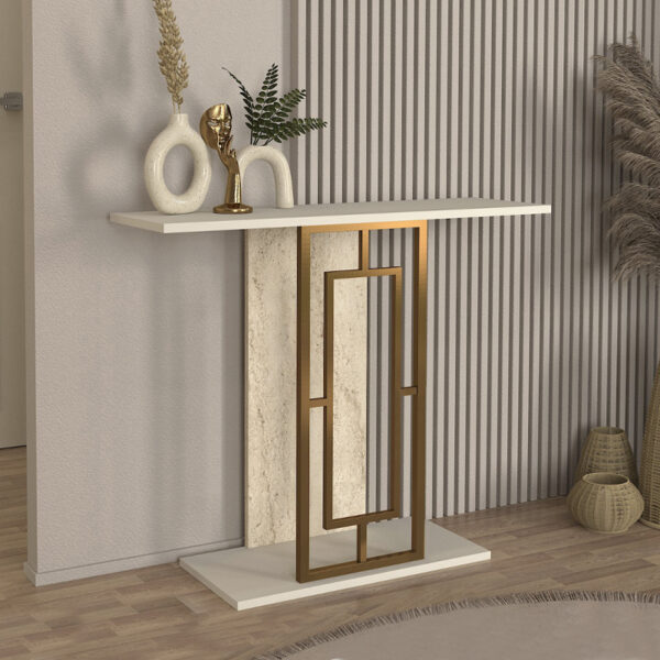 Αγόρασε το Κονσόλα Alderas Megapap χρώμα λευκό - travertine - χρυσό 90x29