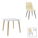 Αγόρασε Τραπεζαρία Natali-Noor pakoworld σετ 3τεμ  MDF λευκό-μπεζ ύφασμα 80x80x76εκ σε μοναδική τιμή στο clickforshop.gr